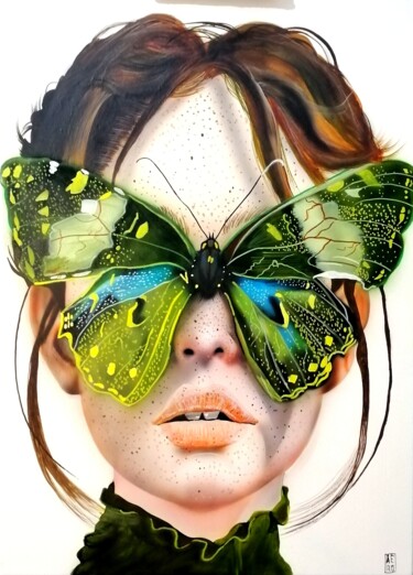 Malarstwo zatytułowany „Papillon” autorstwa Michel Ruelle (Aéro), Oryginalna praca, Akryl Zamontowany na Drewniana rama noszy