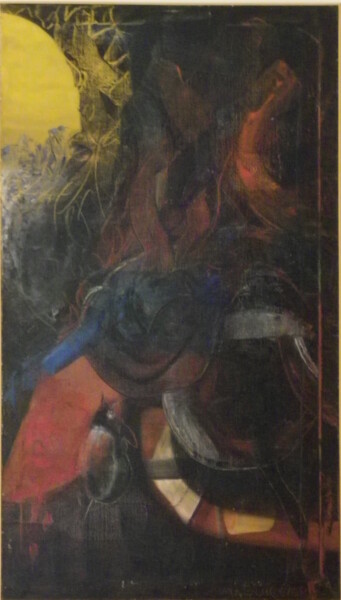 Painting titled "Les nuits du Soleil" by Michel Schreyer, Original Artwork, Oil Mounted on Wood Stretcher frame