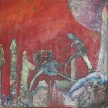 Painting titled "Don Quichotte" by Michel Schreyer, Original Artwork, Oil Mounted on Wood Stretcher frame