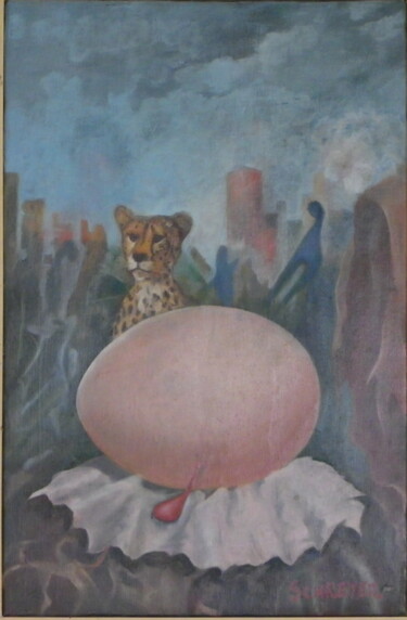 Painting titled "Le guetteur" by Michel Schreyer, Original Artwork, Oil Mounted on Wood Stretcher frame