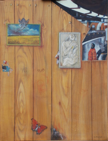 Painting titled "Palissade" by Michel Schreyer, Original Artwork, Oil Mounted on Wood Stretcher frame