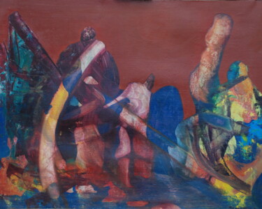 Painting titled "chaos et sucre d'or…" by Michel Schreyer, Original Artwork, Oil Mounted on Wood Stretcher frame