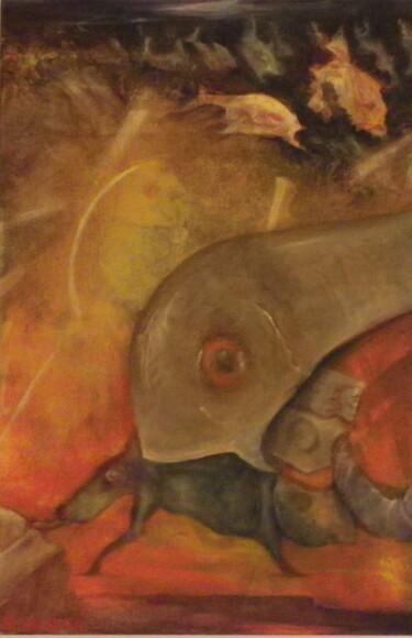 Ζωγραφική με τίτλο "La colère des poiss…" από Michel Schreyer, Αυθεντικά έργα τέχνης, Ακρυλικό Τοποθετήθηκε στο Ξύλινο φορεί…