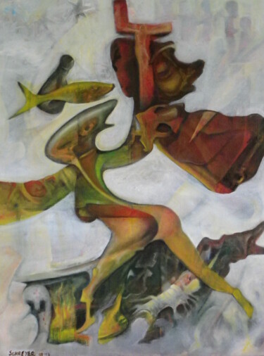 Картина под названием "La Supercherie" - Michel Schreyer, Подлинное произведение искусства, Масло Установлен на Деревянная р…