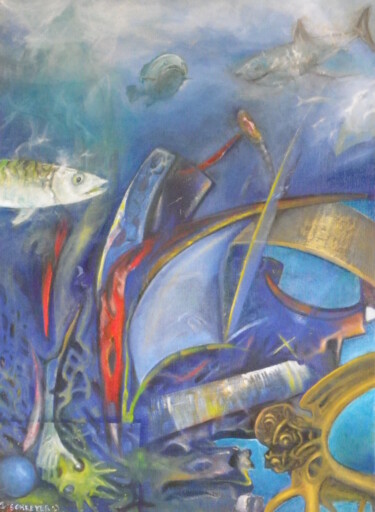 Ζωγραφική με τίτλο "Le Blues" από Michel Schreyer, Αυθεντικά έργα τέχνης, Λάδι Τοποθετήθηκε στο Ξύλινο φορείο σκελετό