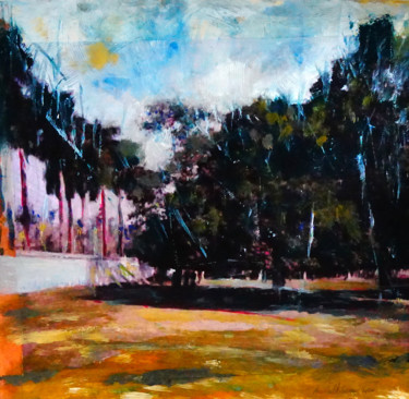 Pittura intitolato "arbres et miroir, B…" da Michel Tabanou, Opera d'arte originale, Olio