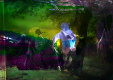 Цифровое искусство под названием "Blue Cow on Green B…" - Michel Tabanou, Подлинное произведение искусства, Цифровая живопись