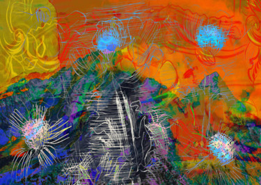 Digitale Kunst mit dem Titel "Flowers and Rockies…" von Michel Tabanou, Original-Kunstwerk, Digitale Malerei