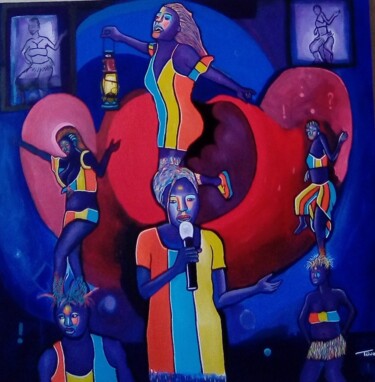 Malerei mit dem Titel "Crie de la danse" von Michel Taiwo, Original-Kunstwerk, Acryl