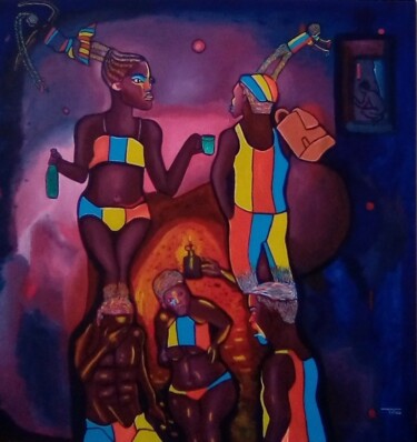 Malerei mit dem Titel "Après le départ de…" von Michel Taiwo, Original-Kunstwerk, Acryl