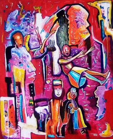 Painting titled "Stop" by Michel Taiwo, Original Artwork, Acrylic