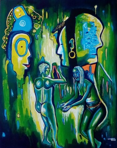 Painting titled "Contre grée" by Michel Taiwo, Original Artwork, Acrylic