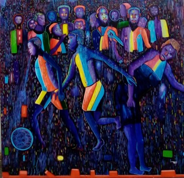 Painting titled "Sous la pluie" by Michel Taiwo, Original Artwork, Acrylic