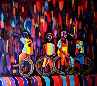 Картина под названием "Enfance" - Michel Taiwo, Подлинное произведение искусства, Акрил
