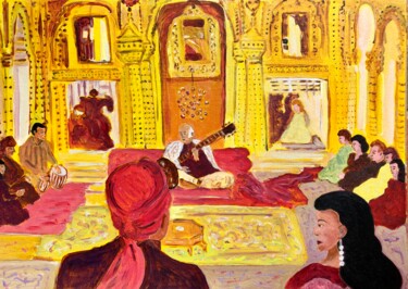 Painting titled "Jaipur, Shish Mahal…" by Michel Testard, Original Artwork, Acrylic Mounted on Wood Stretcher frame