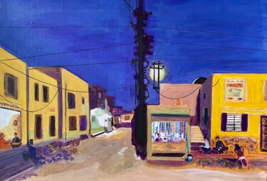 Painting titled "Bikaner street at d…" by Michel Testard, Original Artwork, Acrylic Mounted on Wood Stretcher frame
