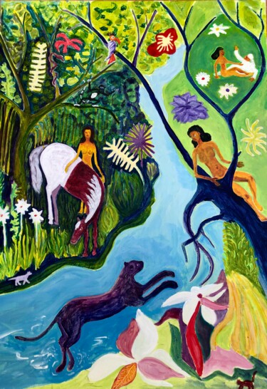 Malerei mit dem Titel "Bagheera panther wi…" von Michel Testard, Original-Kunstwerk, Gouache Auf Andere starre Platte montie…