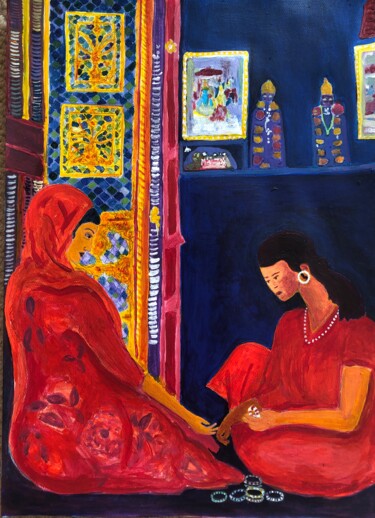 Painting titled "Hyderabad, bangles…" by Michel Testard, Original Artwork, Acrylic Mounted on Wood Panel