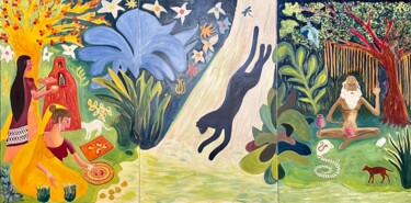 제목이 "Triptych of a Jungle"인 미술작품 Michel Testard로, 원작, 아크릴 목재 패널에 장착됨