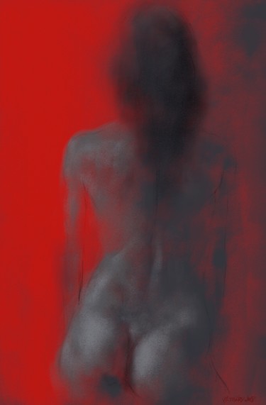 Arts numériques intitulée "nude in red 0015-02" par Michel Thiery (By Daesyl arts), Œuvre d'art originale, Peinture numérique