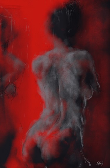 Digital Arts titled "nude in red 0016-02…" by Michel Thiery (By Daesyl arts), Original Artwork, Digital Painting