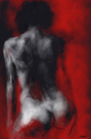 Arts numériques intitulée "nude in red 0018-4" par Michel Thiery (By Daesyl arts), Œuvre d'art originale, Peinture numérique