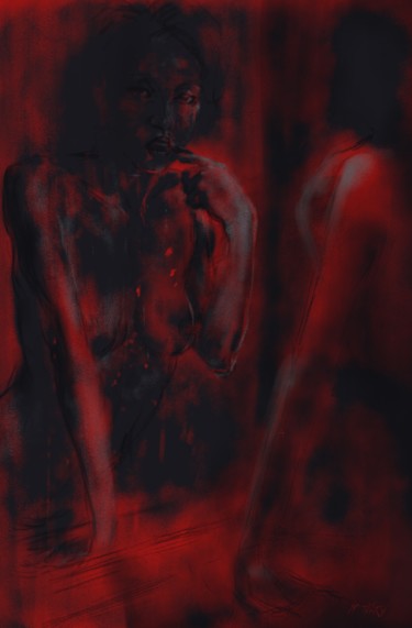 Arts numériques intitulée "nude in red 0019-bl…" par Michel Thiery (By Daesyl arts), Œuvre d'art originale, Peinture numériq…