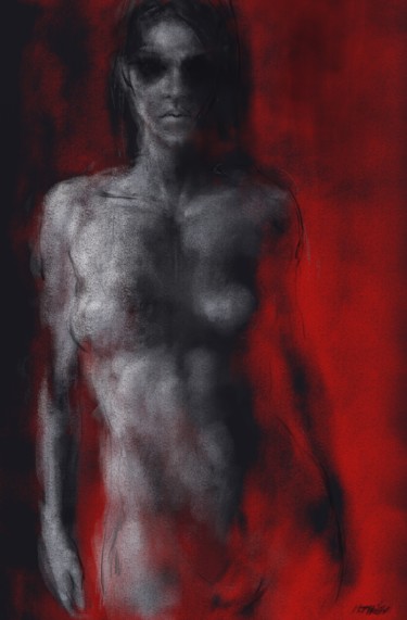 Digital Arts titled "nude in red 0021-lo…" by Michel Thiery (By Daesyl arts), Original Artwork, Digital Painting