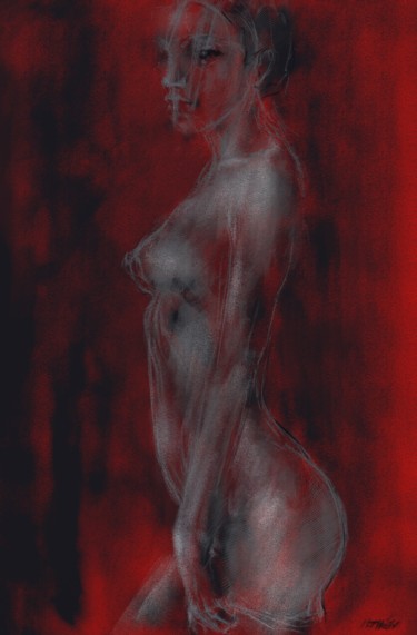 Digital Arts titled "nude in red 0022-lo…" by Michel Thiery (By Daesyl arts), Original Artwork, Digital Painting
