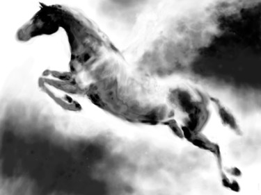 Arts numériques intitulée "Horse 19 Pegasus" par Michel Thiery (By Daesyl arts), Œuvre d'art originale, Peinture numérique