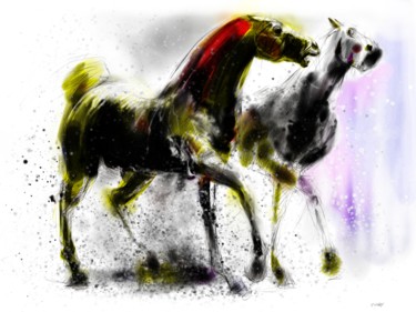 Digital Arts titled "Horse 25 (2 horses)" by Michel Thiery (By Daesyl arts), Original Artwork, Digital Painting