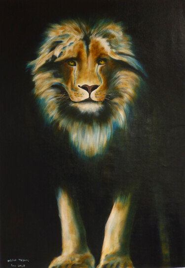 Peinture intitulée "lion panthera leo" par Michel Thomas, Œuvre d'art originale, Huile