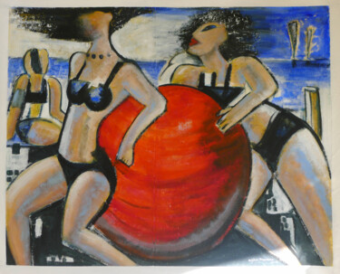 Peinture intitulée "Deux femmes au ball…" par Michel Thomas, Œuvre d'art originale, Acrylique