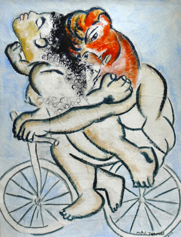 Pittura intitolato "ciclistes" da Michel Thomas, Opera d'arte originale, Acrilico