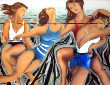 Peinture intitulée "baigneuses" par Michel Thomas, Œuvre d'art originale, Huile