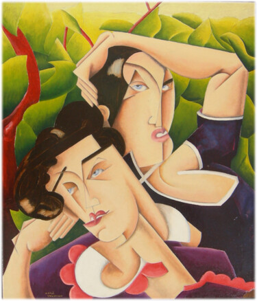 Peinture intitulée "couple" par Michel Thomas, Œuvre d'art originale, Huile