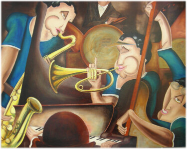 Peinture intitulée "Jazz Band" par Michel Thomas, Œuvre d'art originale, Huile