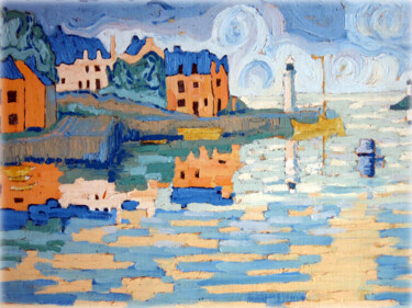 Painting titled "Port de Sauzon" by Michel Thomas, Original Artwork, Oil