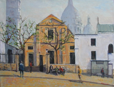 Pintura intitulada "Façade de l'église…" por Mth, Obras de arte originais, Óleo