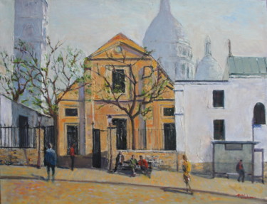 Peinture intitulée "Façade de l'église…" par Mth, Œuvre d'art originale, Huile