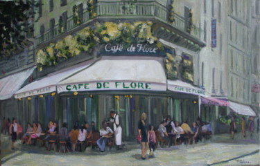 Peinture intitulée "Le café de Flore" par Mth, Œuvre d'art originale, Huile