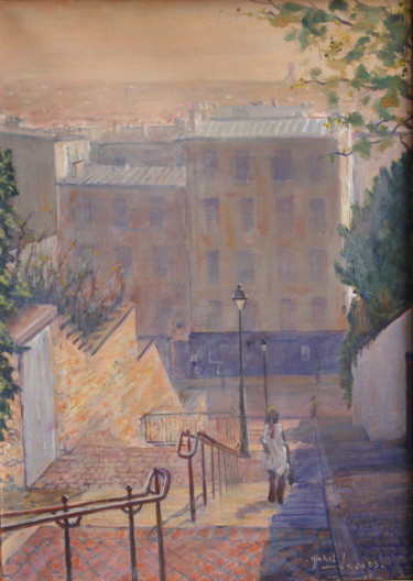 Painting titled "Escalier du calvair…" by Mth, Original Artwork, Oil
