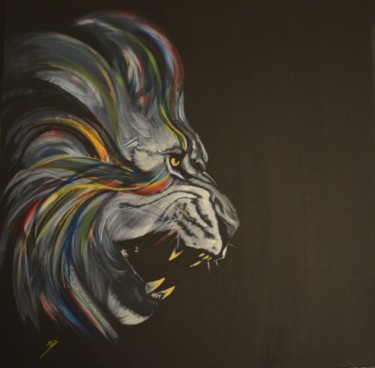 Painting titled "Color Lion" by Michel Uderso, Original Artwork, Acrylic