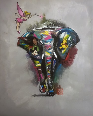 "Elephant&cie n°2" başlıklı Tablo Michel Uderso tarafından, Orijinal sanat, Akrilik