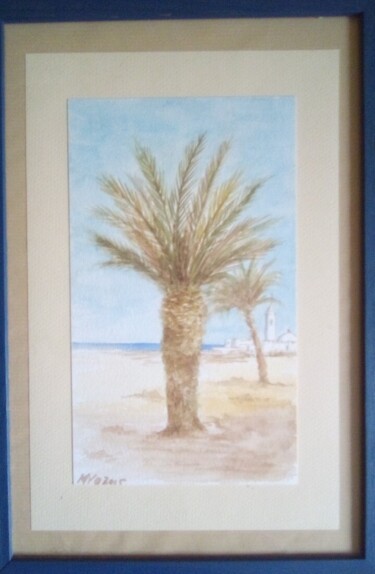 Painting titled "Palmier en Tunisie" by Michel Van Ootegem, Original Artwork, Watercolor