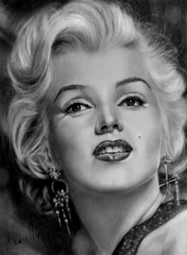 Drawing titled "Marilyn Monroe" by Michel Xhervelle, Original Artwork, Pencil