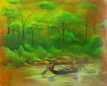 Peinture intitulée "Nsa'a, la traversée" par Michel Zambo, Œuvre d'art originale, Acrylique