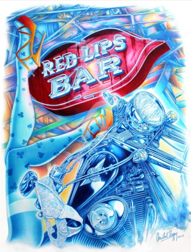 Peinture intitulée "red-lips-bar-colors…" par Michel Zappy, Œuvre d'art originale, Acrylique