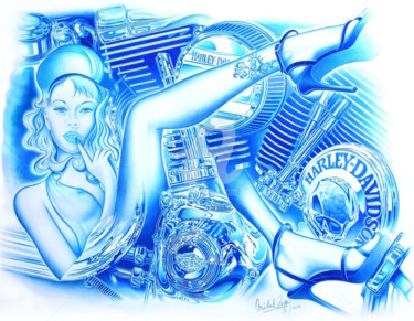 Pintura titulada "moto-harley-mine-bl…" por Michel Zappy, Obra de arte original, Acrílico