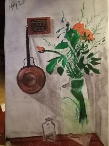 Desenho intitulada "Vaso di fiori e cio…" por Michela Brunini, Obras de arte originais, Pastel
